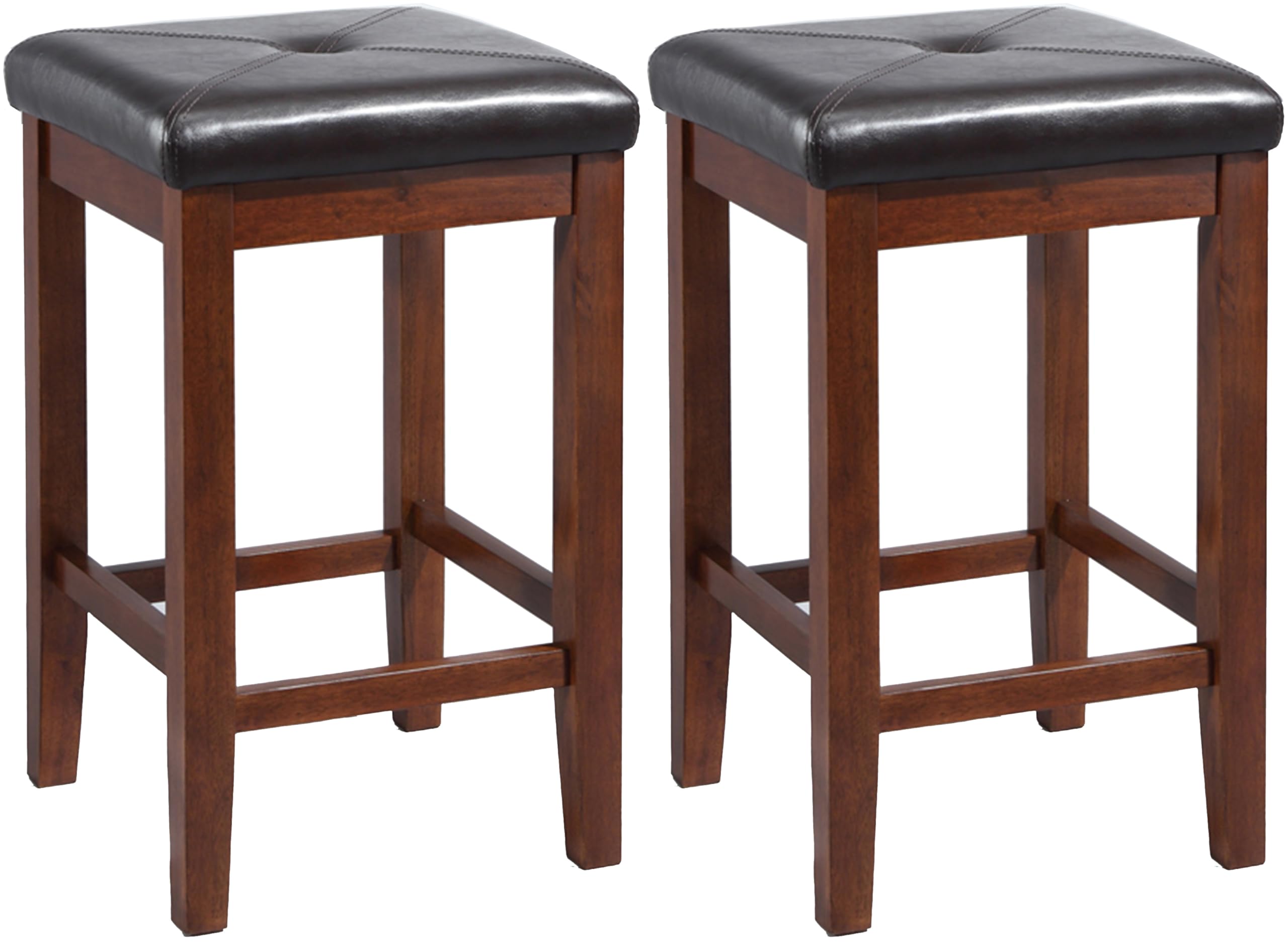 Crosley Furniture Upholstered Square Seat Counter Height Bar Stools Set of 2, Vintage Mahogany, 24-inch