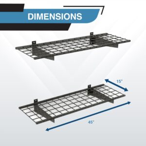 Hyloft 00651 2-Pack Heavy Duty Steel Wall Garage Shelving, 45-Inch X 15-Inch, Low-Profile Brackets, Max Shelf Load 200 Pounds, Hammertone