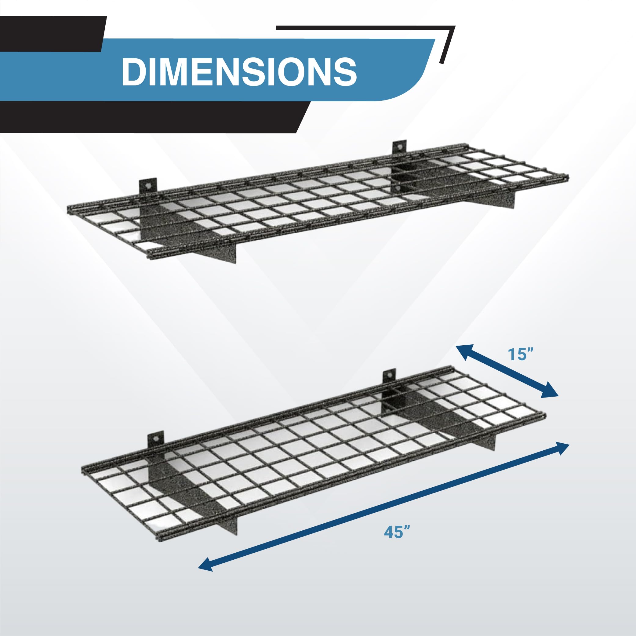 Hyloft 00651 2-Pack Heavy Duty Steel Wall Garage Shelving, 45-Inch X 15-Inch, Low-Profile Brackets, Max Shelf Load 200 Pounds, Hammertone