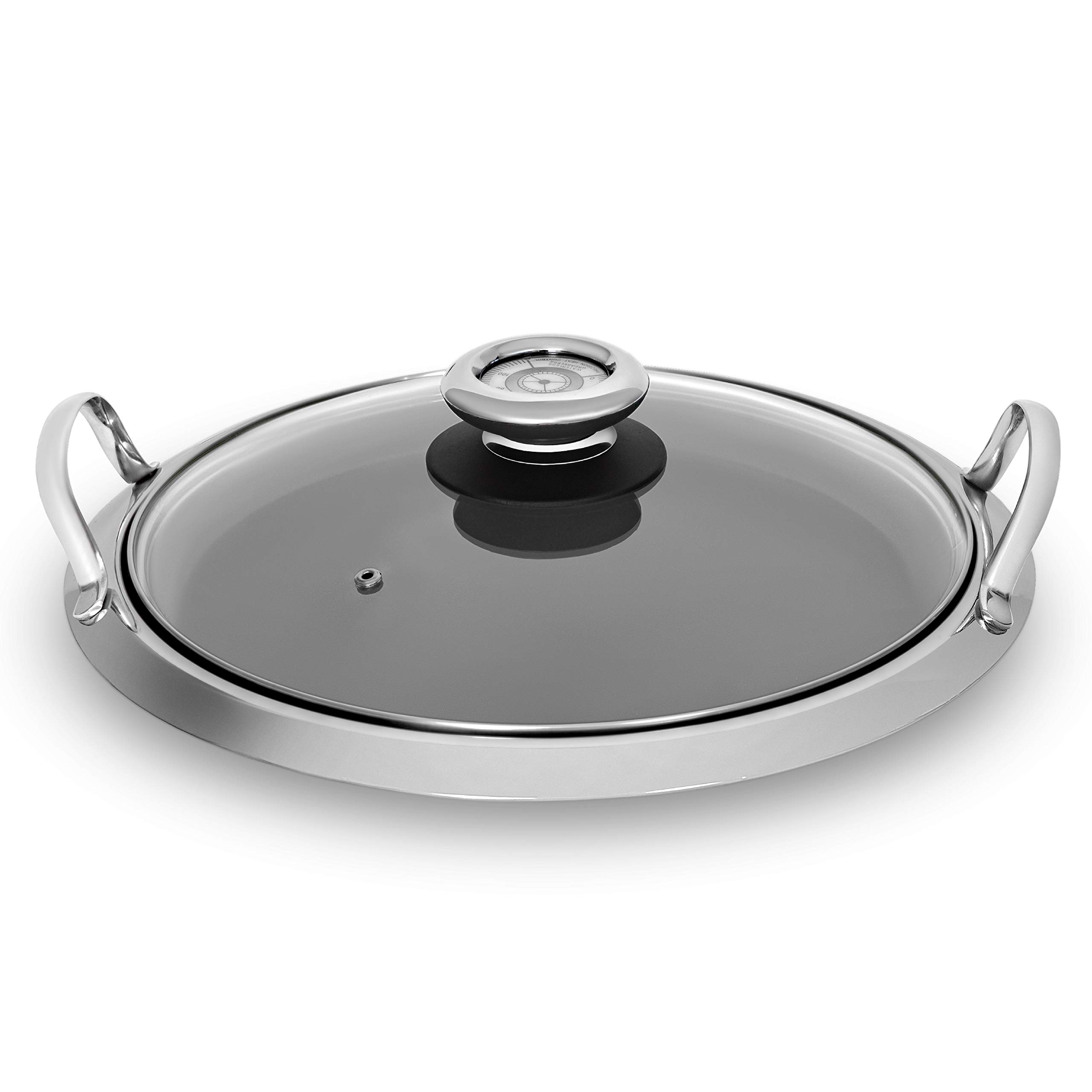 Chef's Secret 12-Element Stainless Steel Round Non-Stick Griddle With See Thru Glass Cover, PFOA Free, Works with Induction, Ceramic, Electric, and Gas Cooktops