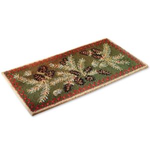 Plow & Hearth 2'x4' Hooked Pine Cone Fireproof Hearth Rug |100% Wool Fireplace Mat | Protect Home Décor Hardwood Floor and Carpet from Sparks and Embers Wood Stove