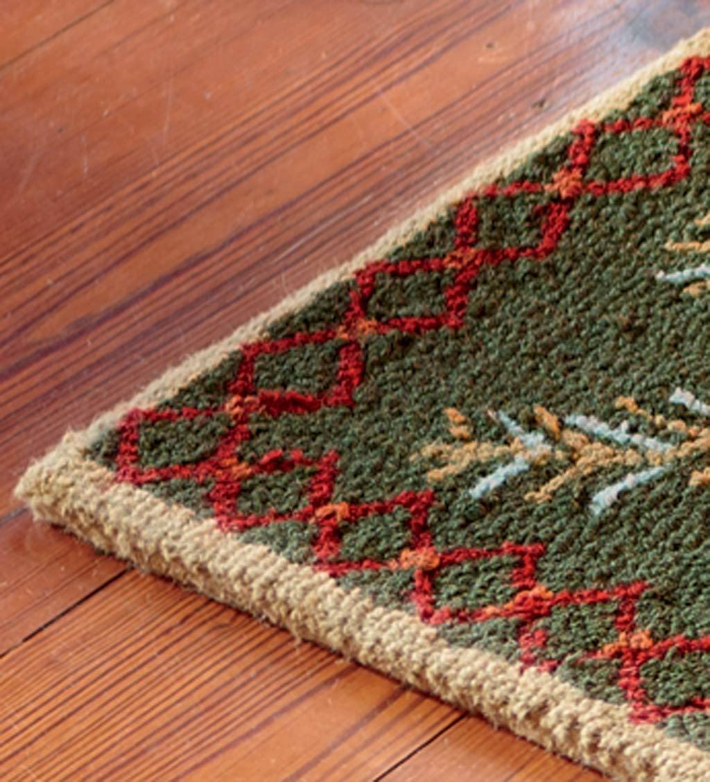 Plow & Hearth 2'x4' Hooked Pine Cone Fireproof Hearth Rug |100% Wool Fireplace Mat | Protect Home Décor Hardwood Floor and Carpet from Sparks and Embers Wood Stove