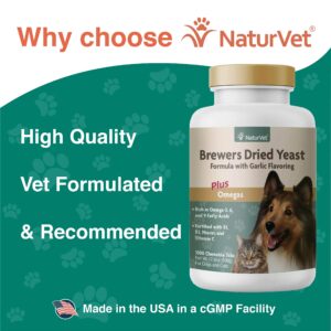 NaturVet – Brewer’s Dried Yeast Formula with Garlic Flavoring – Plus Omegas | Rich in Omega-3, 6 & 9 Fatty Acids | Fortified with B1, B2, Niacin & Vitamin C | for Dogs & Cats | 1000 Chewable Tablets