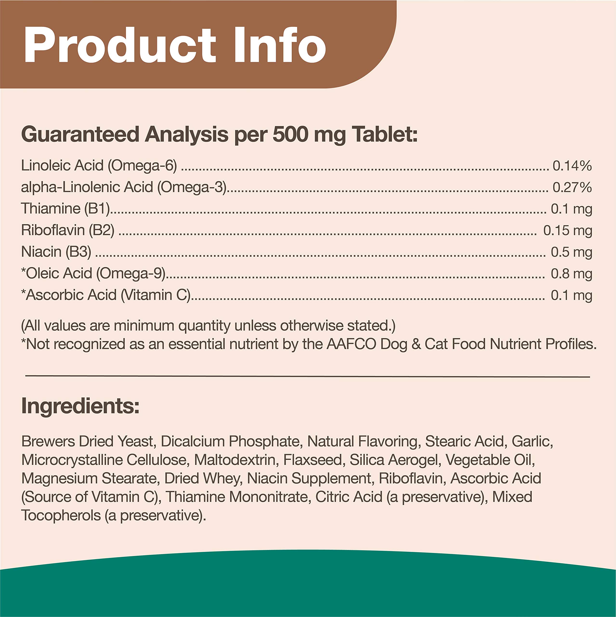 NaturVet – Brewer’s Dried Yeast Formula with Garlic Flavoring – Plus Omegas | Rich in Omega-3, 6 & 9 Fatty Acids | Fortified with B1, B2, Niacin & Vitamin C | for Dogs & Cats | 1000 Chewable Tablets