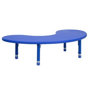 flash furniture 35''w x 65''l half-moon blue plastic height adjustable activity table