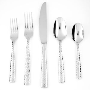 Fortessa Lucca Faceted 18/10 Stainless Steel Flatware Salad/Dessert Fork, Set of 12