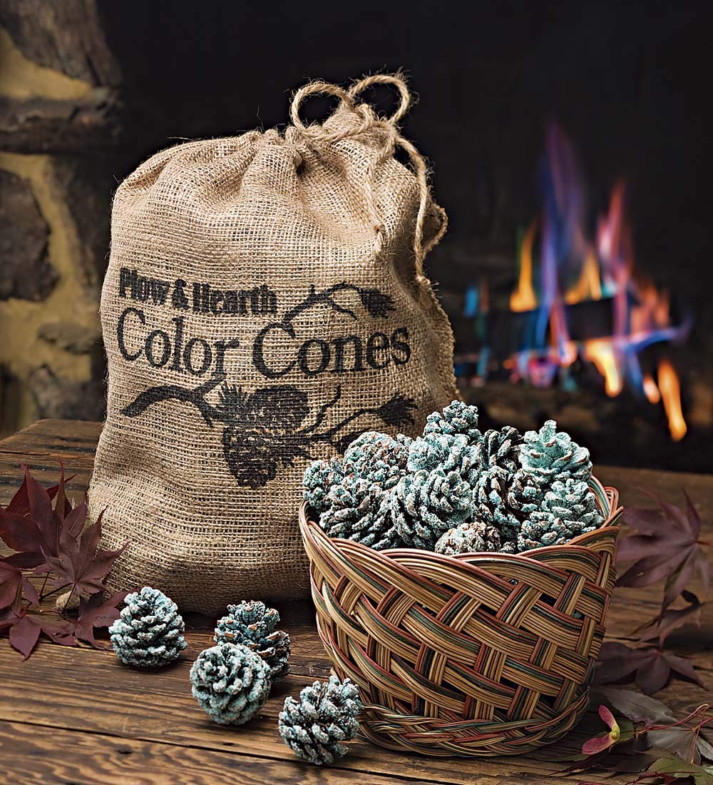 Plow & Hearth Fireplace Color Changing Pine Cones Wood Burning Accessories