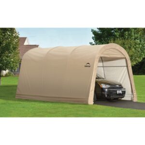 ShelterLogic 10' x 15' x 8' All-Steel Metal Frame Round Style Roof Instant Garage and AutoShelter with Waterproof and UV-Treated Ripstop Cover