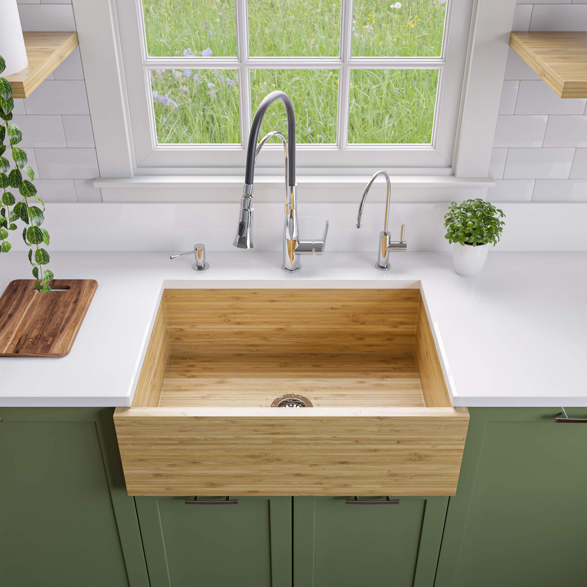 ALFI brand AB3021 30-Inch Single Bowl Bamboo Kitchen Farm Sink