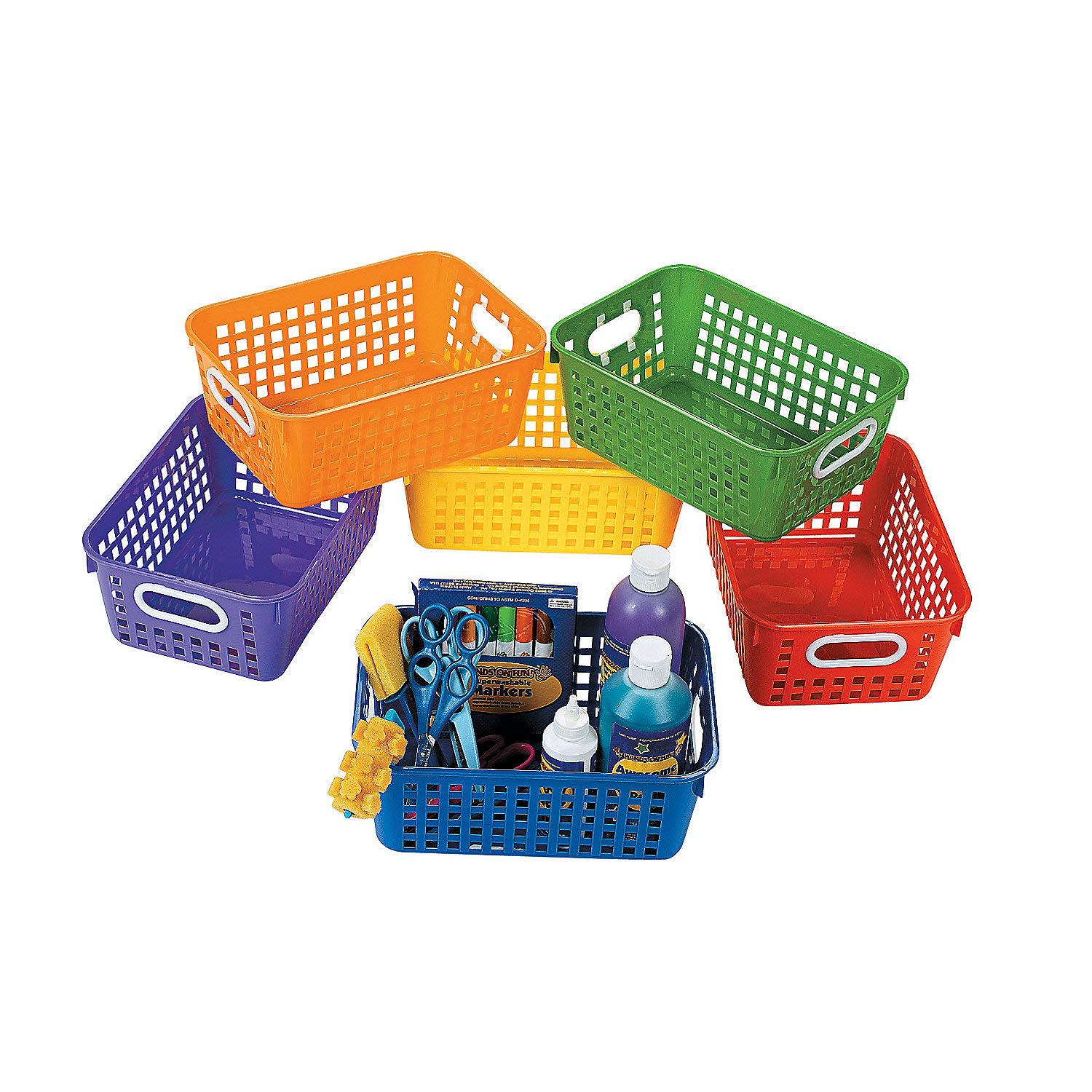 Fun Express Classroom Storage Tall Baskets W/Handles - 6 Pieces - Educational And Learning Activities For Kids