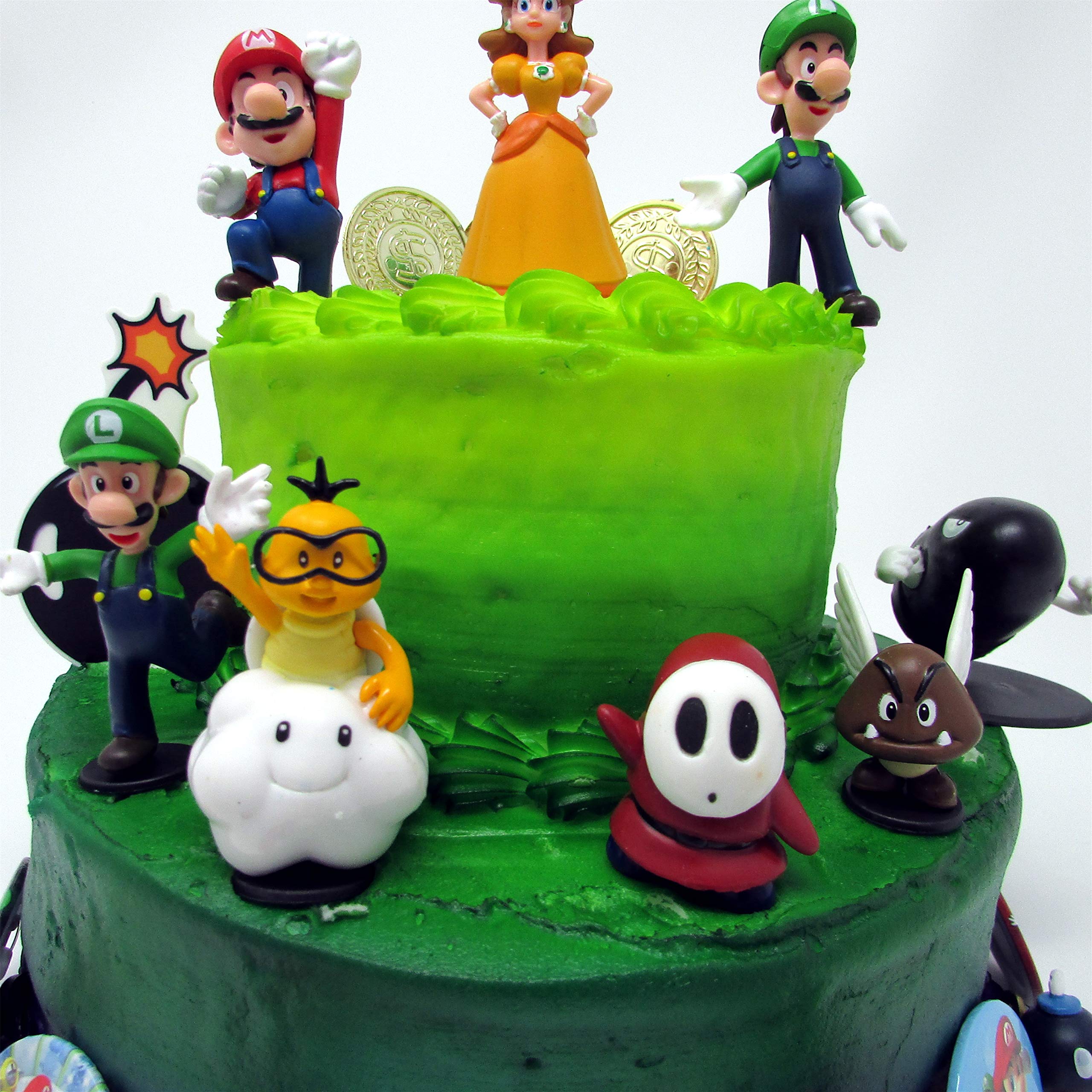 Mario Brothers Birthday Party 22 Piece Mario Birthday Cake Topper Featuring Mario, Luigi, Bullet, Toad, Mushroom, Goomba, Koopa, Shy, Bomb, Lakitu Spiny, Mario Coins, Large Bomb, and 6 Mario 1"