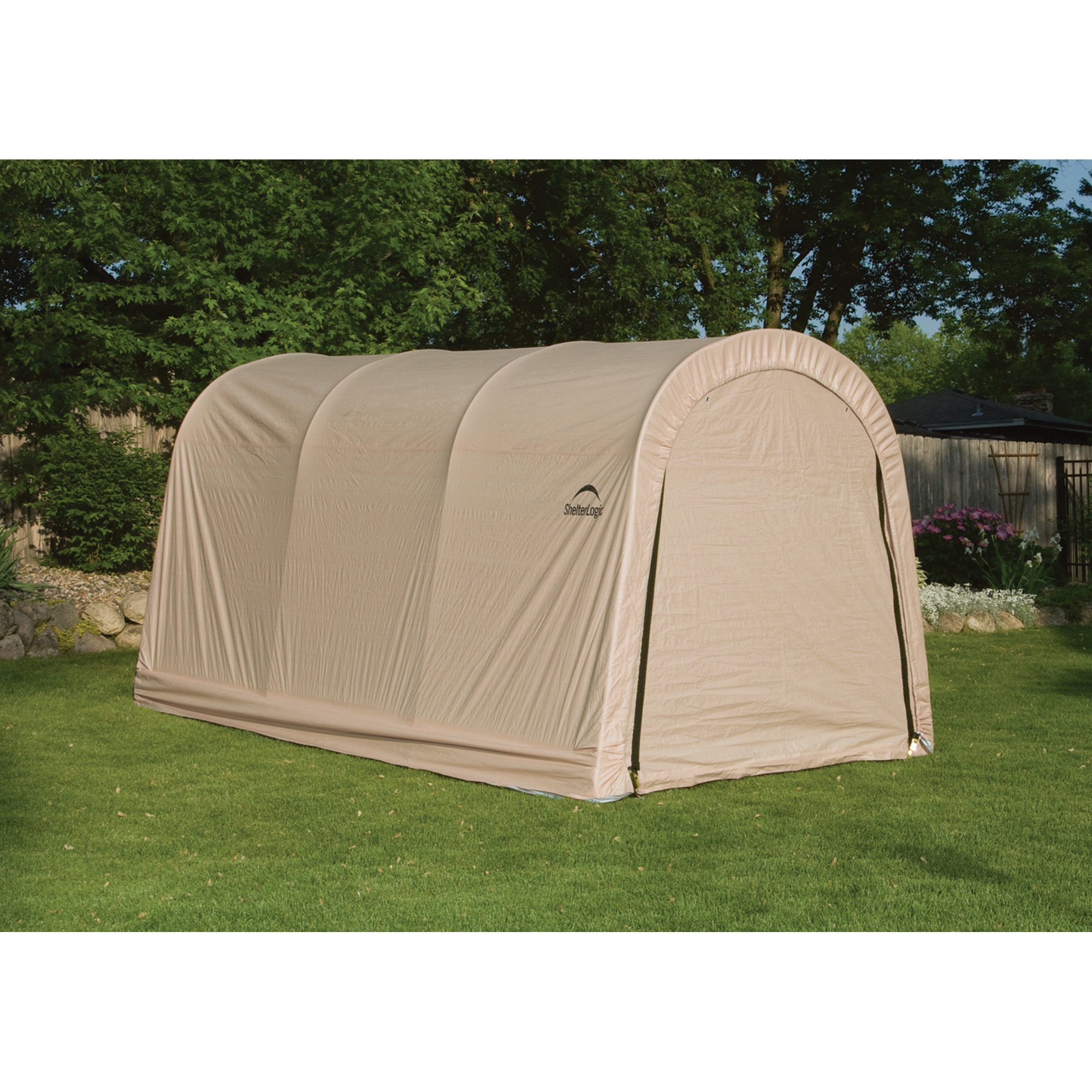 ShelterLogic 10' x 15' x 8' All-Steel Metal Frame Round Style Roof Instant Garage and AutoShelter with Waterproof and UV-Treated Ripstop Cover