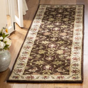 safavieh heritage collection runner rug - 2'3" x 8', brown & beige, handmade traditional oriental wool, ideal for high traffic areas in living room, bedroom (hg818a)