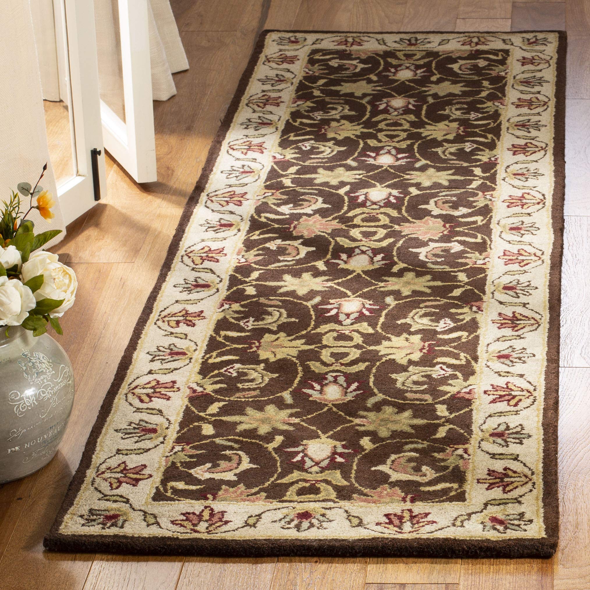 SAFAVIEH Heritage Collection Runner Rug - 2'3" x 8', Brown & Beige, Handmade Traditional Oriental Wool, Ideal for High Traffic Areas in Living Room, Bedroom (HG818A)