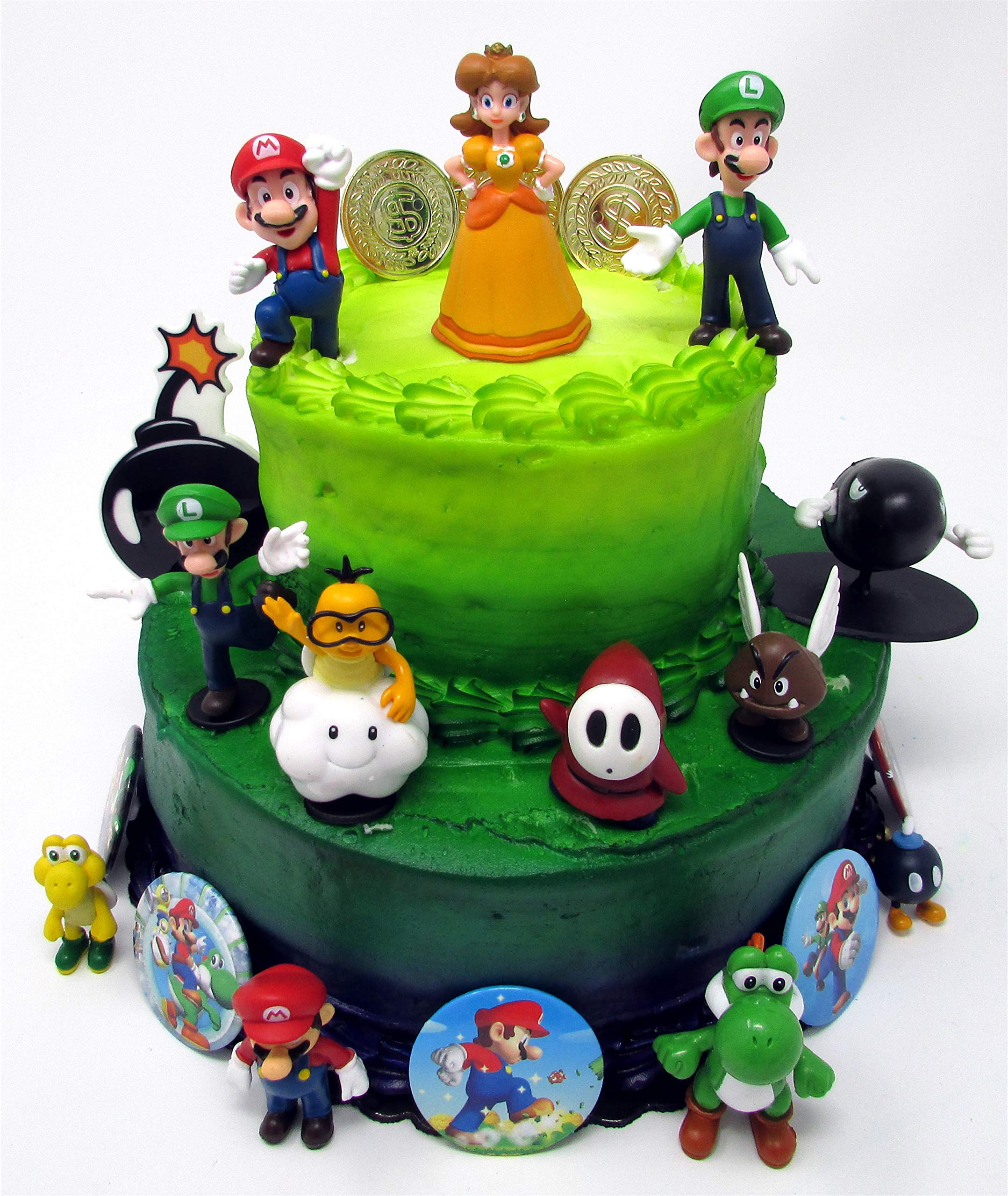 Mario Brothers Birthday Party 22 Piece Mario Birthday Cake Topper Featuring Mario, Luigi, Bullet, Toad, Mushroom, Goomba, Koopa, Shy, Bomb, Lakitu Spiny, Mario Coins, Large Bomb, and 6 Mario 1"