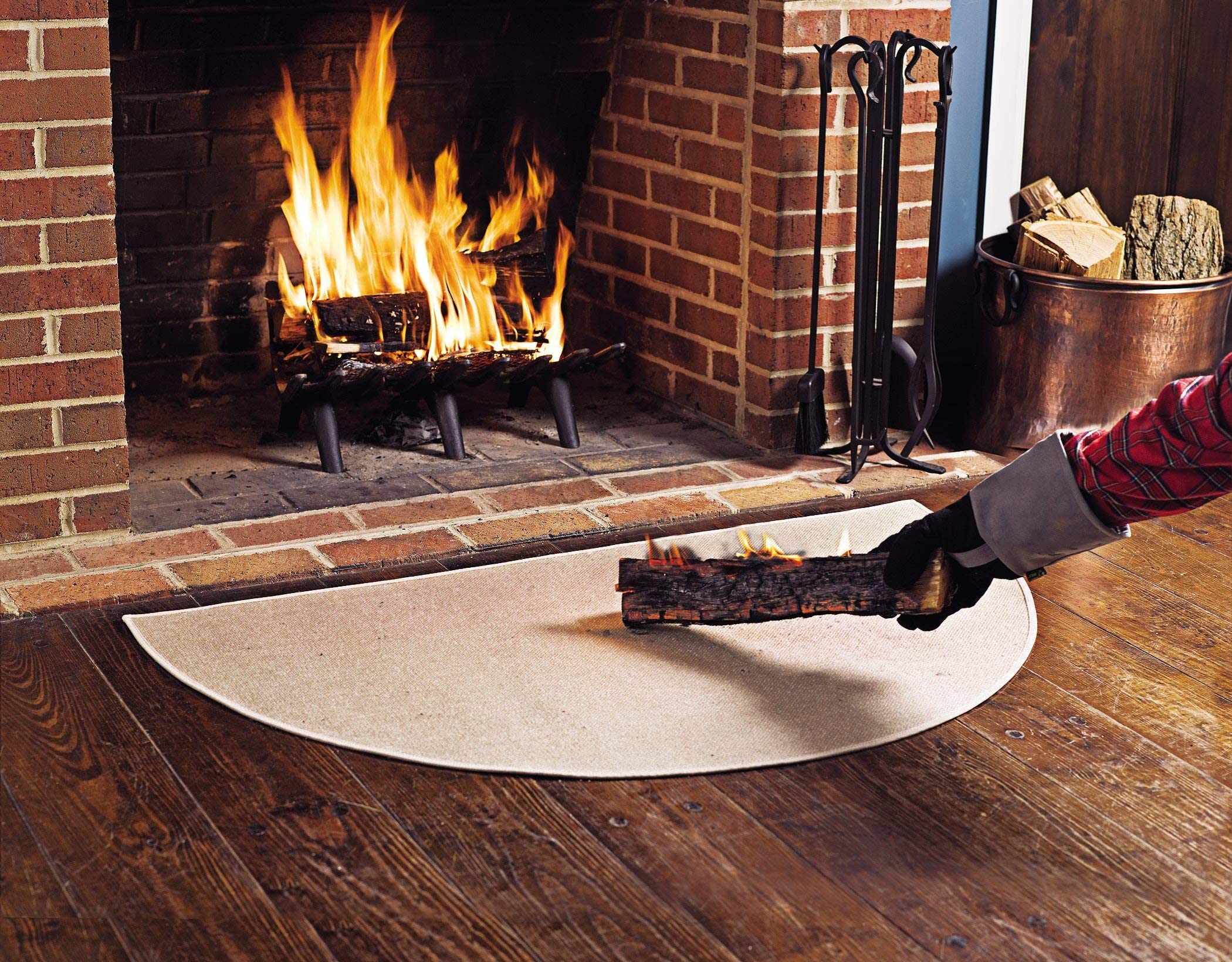 Plow & Hearth 27"x48" Half Round Fireproof Hearth Rug | Charcoal | 2 Layer Fiberglass Fireplace Mat | Protect Hardwood & Carpet from Sparks & Embers