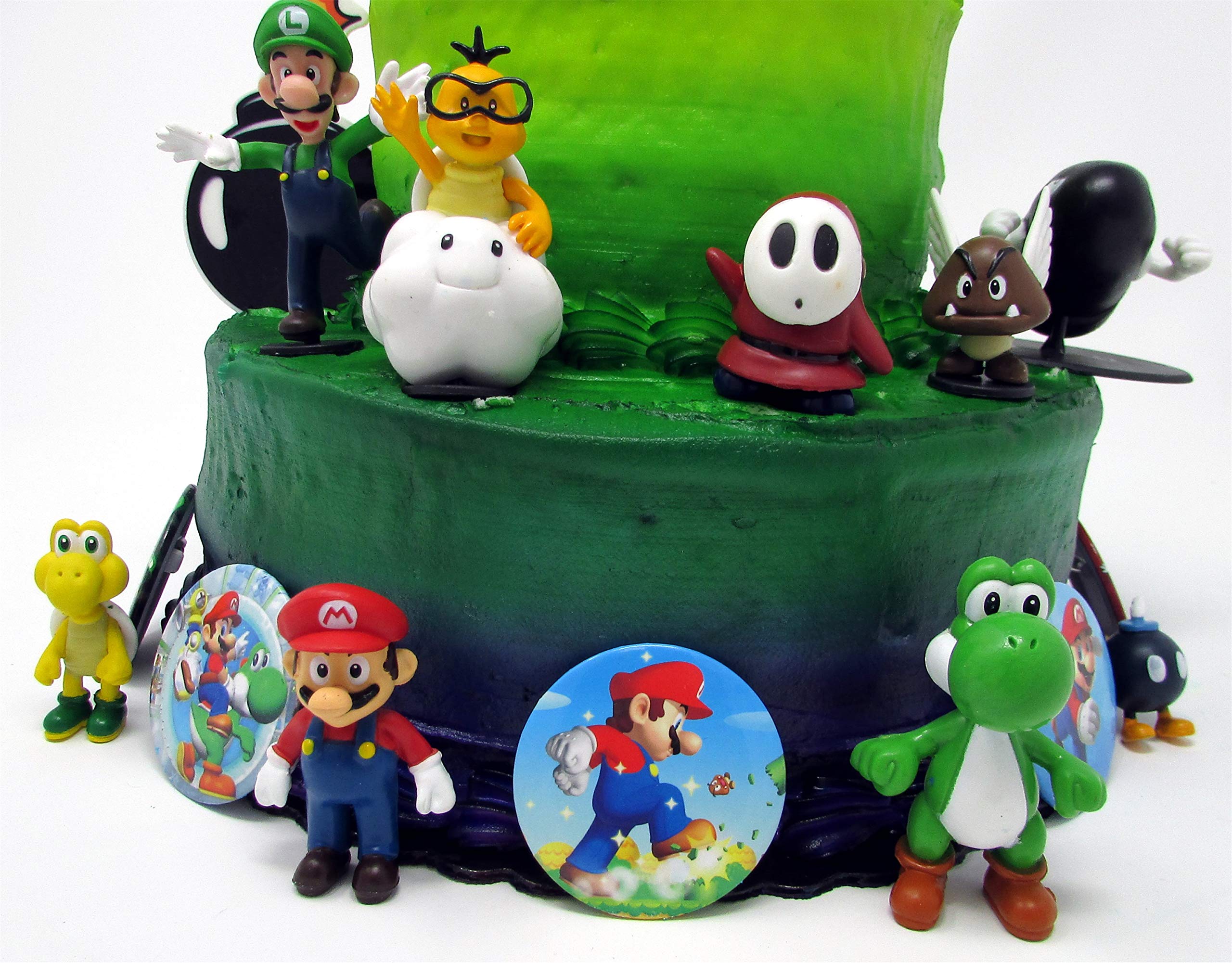 Mario Brothers Birthday Party 22 Piece Mario Birthday Cake Topper Featuring Mario, Luigi, Bullet, Toad, Mushroom, Goomba, Koopa, Shy, Bomb, Lakitu Spiny, Mario Coins, Large Bomb, and 6 Mario 1"