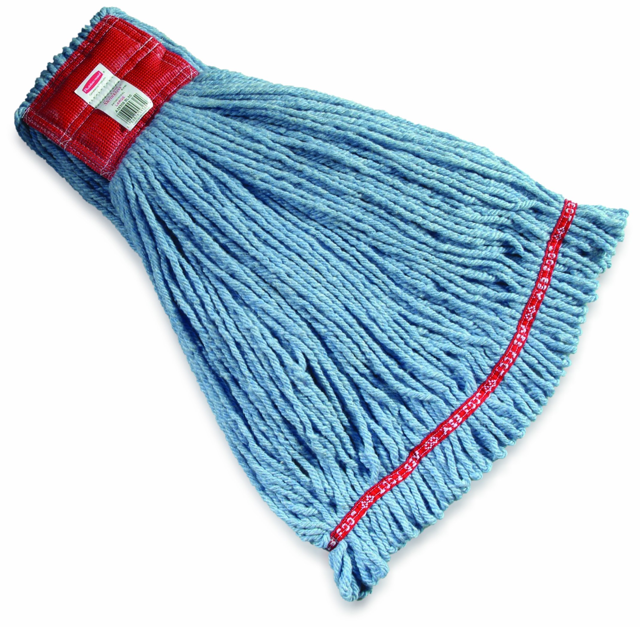 Rubbermaid Commercial Products Web Foot Shrinkless Wet Mop Head Replacement, Large, 5-inch Red Headband, Blue, Heavy Duty Industrial Wet Mop For Floor Cleaning Office/School/Stadium/Lobby/Restaurant