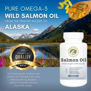 Wholistic Pet Organics Wild Alaskan Salmon Oil for Dogs - 100 Soft Gels - Rich Omega 3 Fish Oil with EPA & DHA for Skin, Coat, Joint, and Heart Health - Choice for Dog Skin & Coat Care