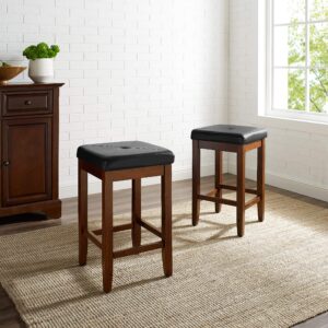 Crosley Furniture Upholstered Square Seat Counter Height Bar Stools Set of 2, Vintage Mahogany, 24-inch