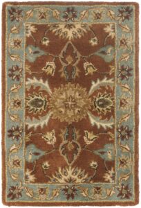 safavieh heritage collection accent rug - 2' x 3', brown & blue, handmade traditional oriental wool, ideal for high traffic areas in entryway, living room, bedroom (hg968a)