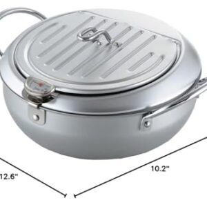 Yoshikawa SJ1025 Deep Frying Pot, Tempura Pot with Lid, Thermometer, 9.4 inches (24 cm), Gas Fire, Induction Compatible, Made in Japan