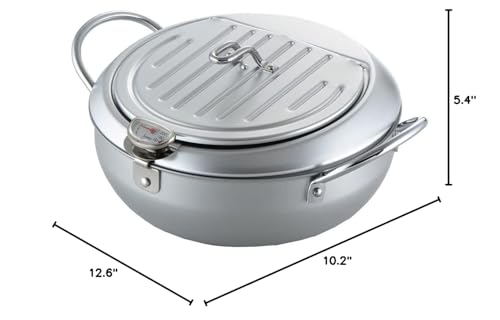 Yoshikawa SJ1025 Deep Frying Pot, Tempura Pot with Lid, Thermometer, 9.4 inches (24 cm), Gas Fire, Induction Compatible, Made in Japan