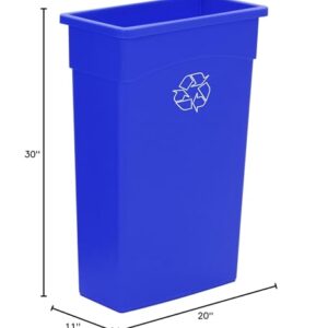 Continental 8322-1 23-Gallon Wall Hugger LLDPE Recycling Receptacle, Rectangular, Blue