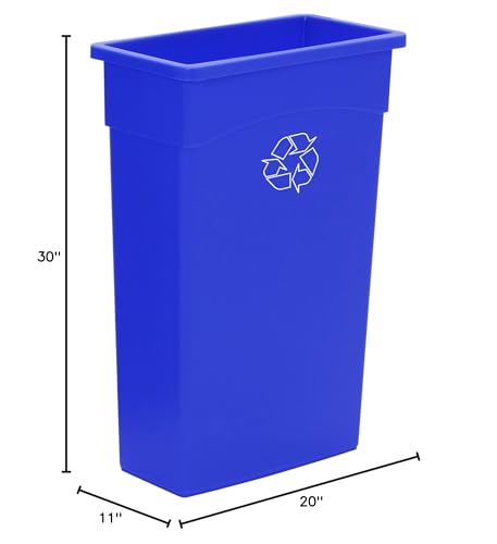 Continental 8322-1 23-Gallon Wall Hugger LLDPE Recycling Receptacle, Rectangular, Blue