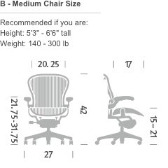 Herman Miller Classic Aeron Task Chair: Tilt Limiter w/Seat Angle Adj - PostureFit Support - Fully Adj Vinyl Arms - Hard Floor Casters