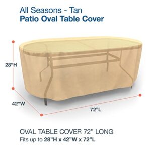 Budge P5A20SF1 All Seasons Oval Patio Table Cover Lightweight, UV-Resistant, Medium, Tan, Medium - 28"H x 72"L x 42"W