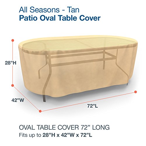 Budge P5A20SF1 All Seasons Oval Patio Table Cover Lightweight, UV-Resistant, Medium, Tan, Medium - 28"H x 72"L x 42"W