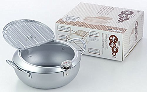 Yoshikawa SJ1025 Deep Frying Pot, Tempura Pot with Lid, Thermometer, 9.4 inches (24 cm), Gas Fire, Induction Compatible, Made in Japan