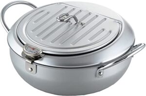 yoshikawa sj1025 deep frying pot, tempura pot with lid, thermometer, 9.4 inches (24 cm), gas fire, induction compatible, made in japan