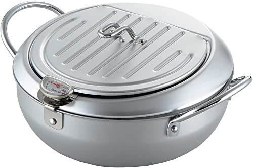 Yoshikawa SJ1025 Deep Frying Pot, Tempura Pot with Lid, Thermometer, 9.4 inches (24 cm), Gas Fire, Induction Compatible, Made in Japan