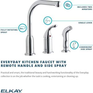 Elkay Everyday LK3001CR Deck Mount Kitchen Faucet with Remote Lever Handle and Side Spray, Chrome