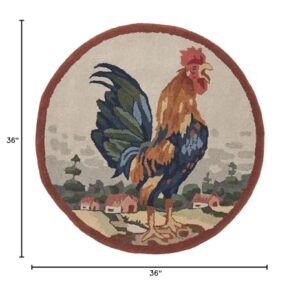 SAFAVIEH Novelty Collection 3' Round Ivory / Rust NOV253A Handmade Country Rooster Premium Wool Area Rug