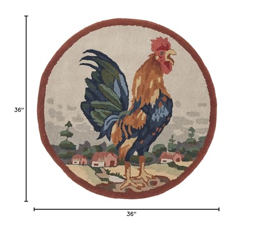 SAFAVIEH Novelty Collection 3' Round Ivory / Rust NOV253A Handmade Country Rooster Premium Wool Area Rug