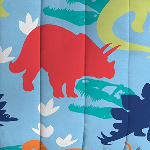 Dream Factory Dinosaur Prints Boys Comforter Set with Sheets, Kids Bedding Bed in a Bag, Multi-Colored, Twin, Blue Red