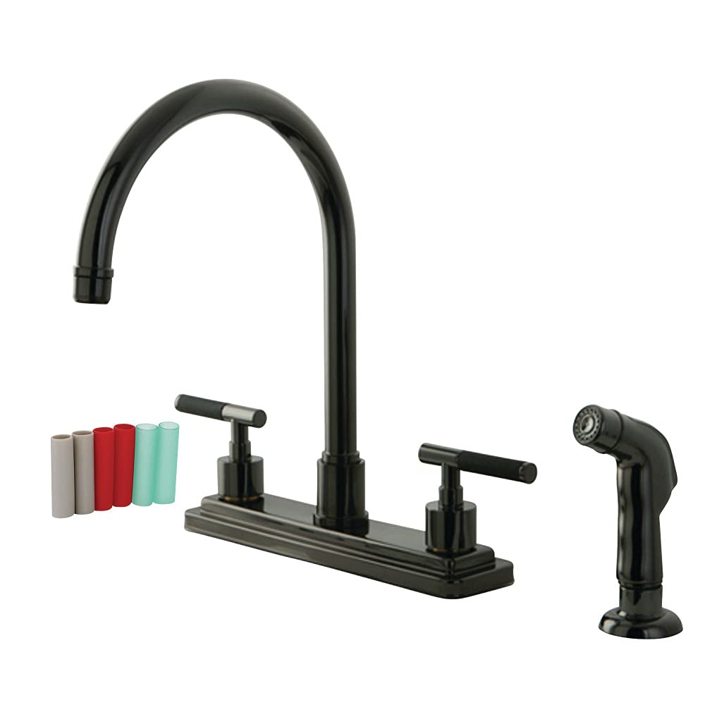 Kingston Brass NS8790DKLSP Water Onyx 8 inch Centerset Kitchen Faucet with Lever Handle and Matching Side Sprayer, Black Stainless Steel