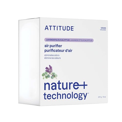 ATTITUDE Air Purifier, Activated Carbon Freshener, Odor Remover, Plant and Mineral-Based, Vegan, Lavender and Eucalyptus, 8 Ounces