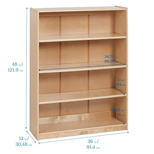 ECR4Kids Classic Bookcase, 48in, Adjustable Bookshelf, Natural