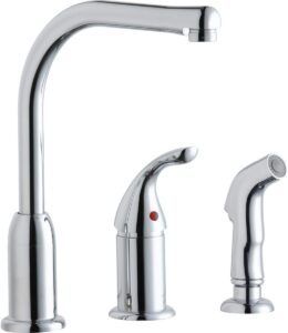 elkay everyday lk3001cr deck mount kitchen faucet with remote lever handle and side spray, chrome