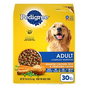 pedigree complete nutrition adult dry dog food roasted chicken, rice & vegetable flavor dog kibble, 30 lb. bag