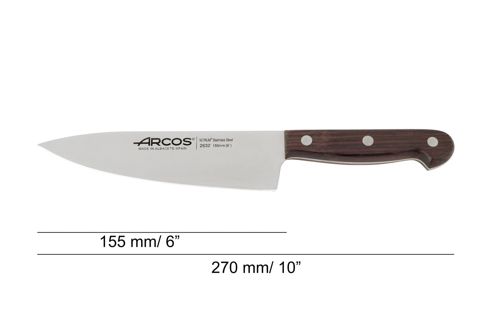 ARCOS Atlantico Series Chef Knife - 6" Nitrum Stainless Steel Blade with Rosewood Brown Handle - Elegant and Durable Design (7"). Atlantico Series. Color Brown