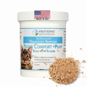 vitality science - feline comfort plus, extra drying digestive aid, gi support helps with vomiting and diarrhea, 100% additive free, 120g (seafood, small)