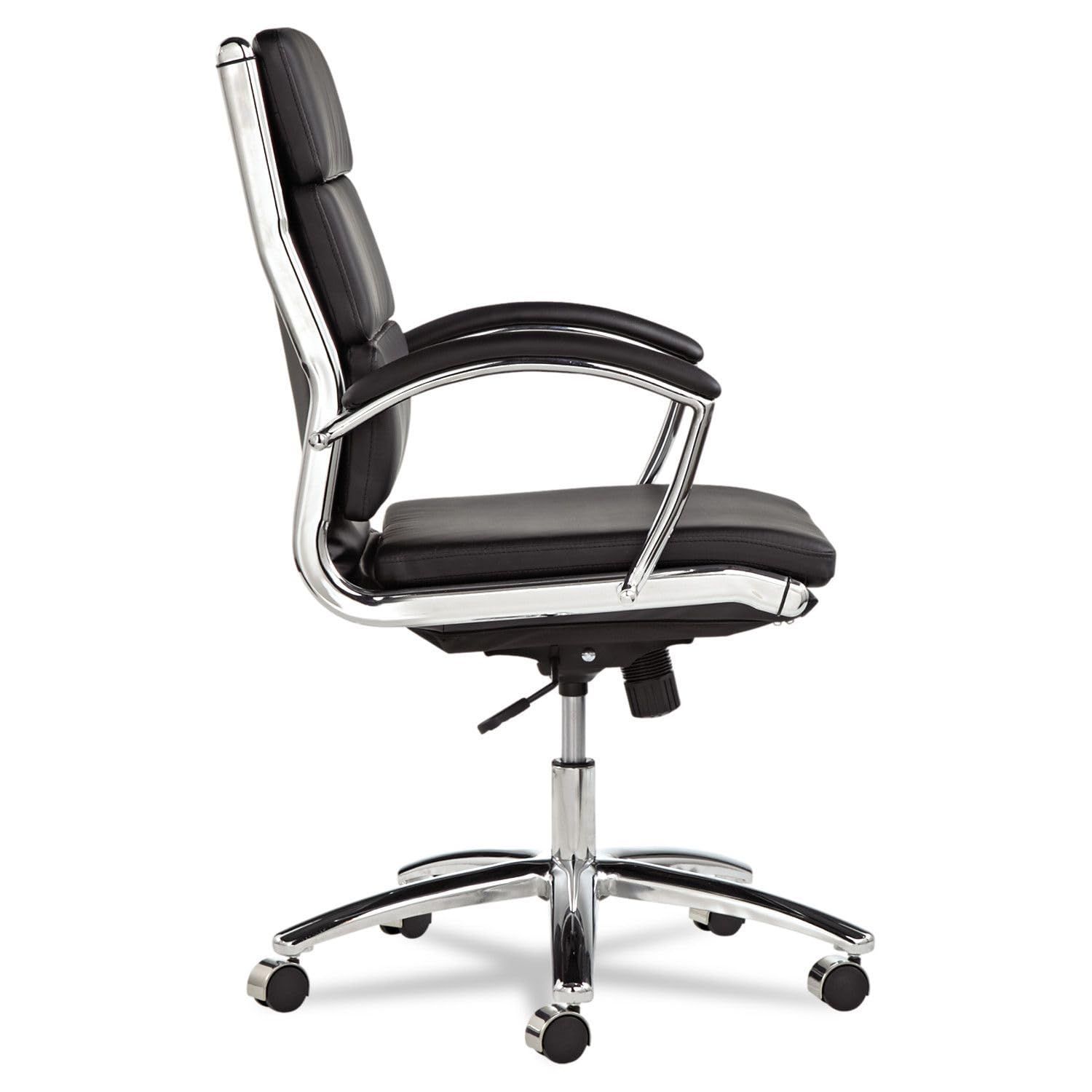 Alera ALENR4219 Neratoli Series Mid-Back Slim Faux Leather Chair - Black/Chrome