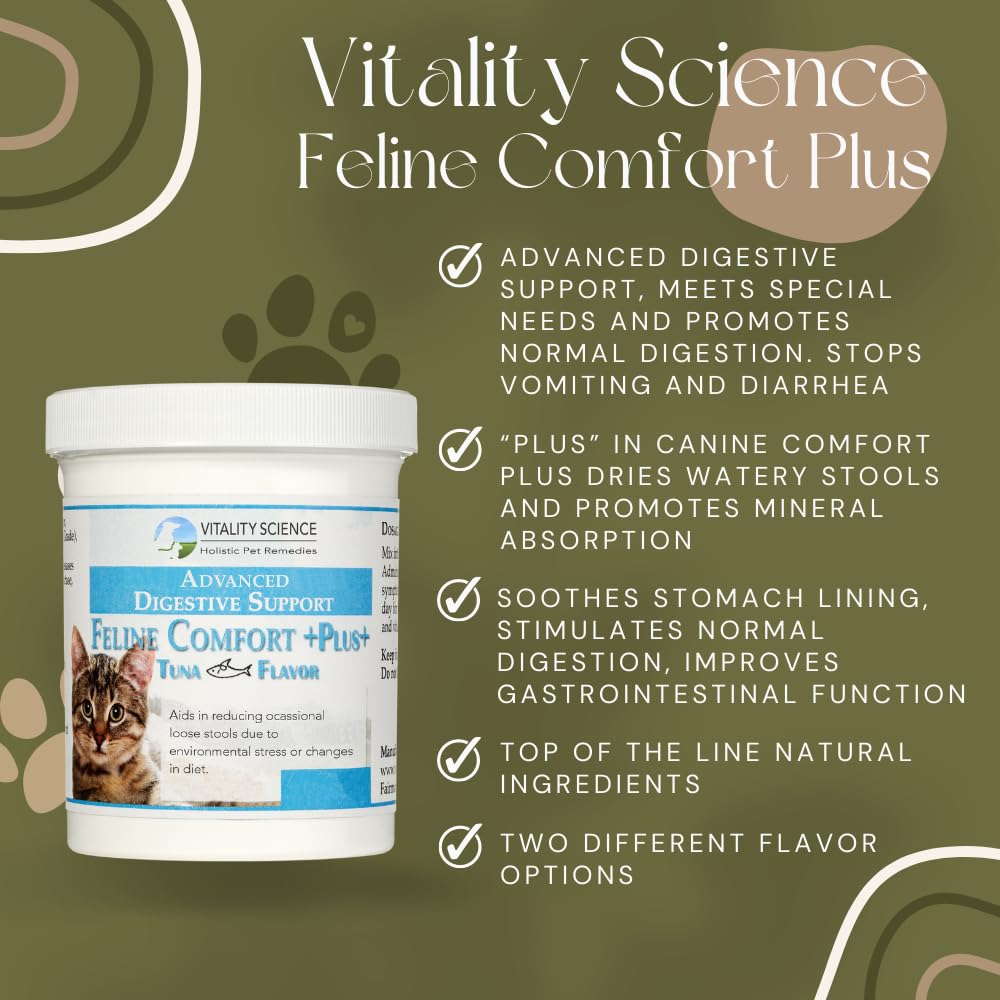 Vitality Science - Feline Comfort Plus, Extra Drying Digestive Aid, GI Support Helps with Vomiting and Diarrhea, 100% Additive Free, 120g (Seafood, Small)