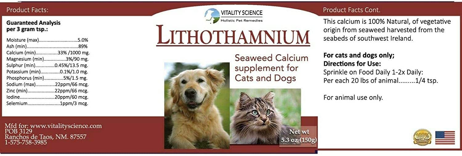 Vitality Science Natural Red Seaweed Lithothamnium Calcium Supplements for Cats and Dogs | Easy Absorption | Promotes Healthy Bones and Joints | Diarrhea Relief