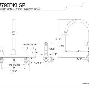 Kingston Brass NS8790DKLSP Water Onyx 8 inch Centerset Kitchen Faucet with Lever Handle and Matching Side Sprayer, Black Stainless Steel